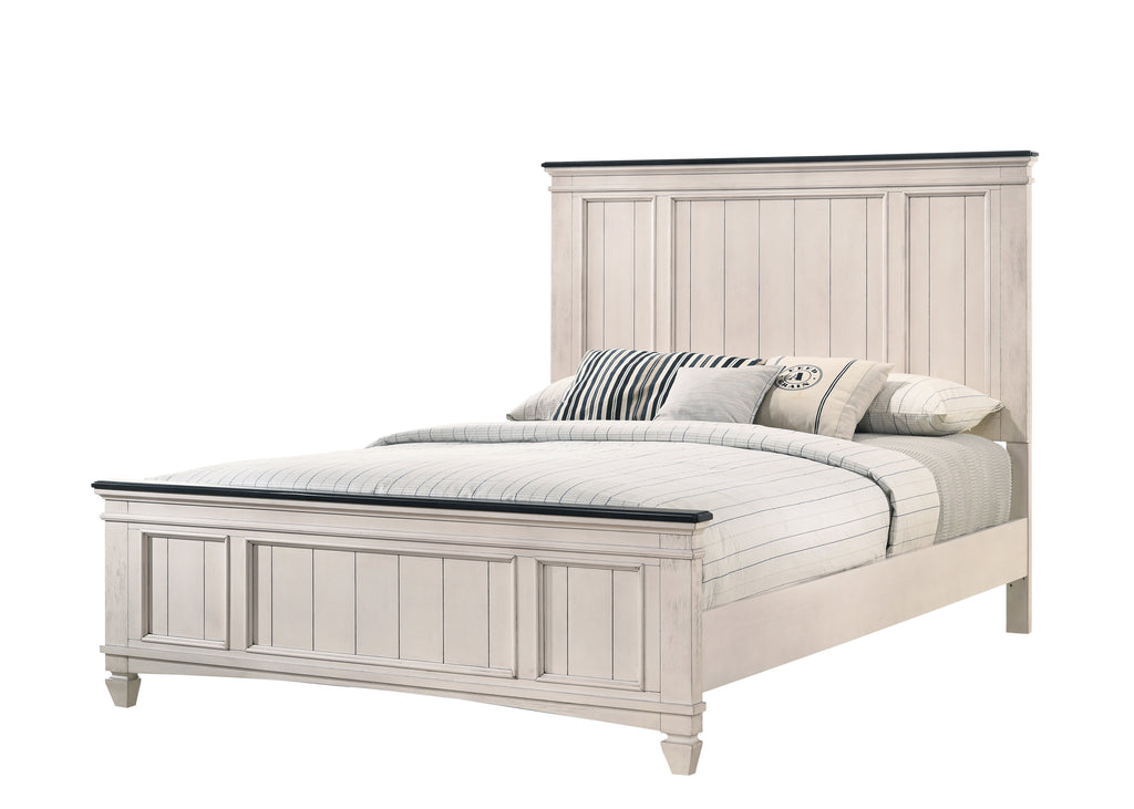 B9100 4 pc Sawyer rustic two tone antique white and brown weathered finish wood queen bedroom set
