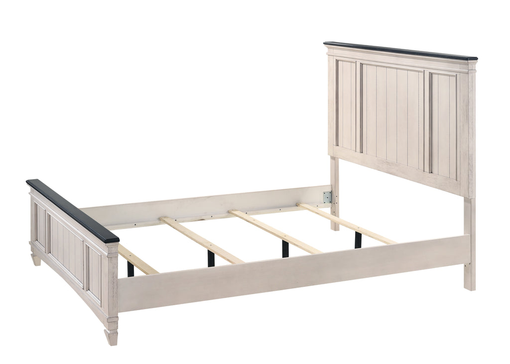 B9100 4 pc Sawyer rustic two tone antique white and brown weathered finish wood queen bedroom set