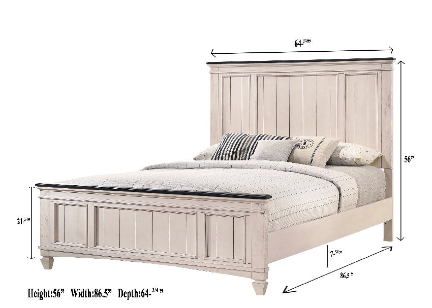 B9100 4 pc Sawyer rustic two tone antique white and brown weathered finish wood queen bedroom set