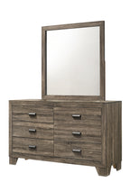 B9205 4 pc Millie natural gray wood grain finish panel look fabric padded queen bedroom set