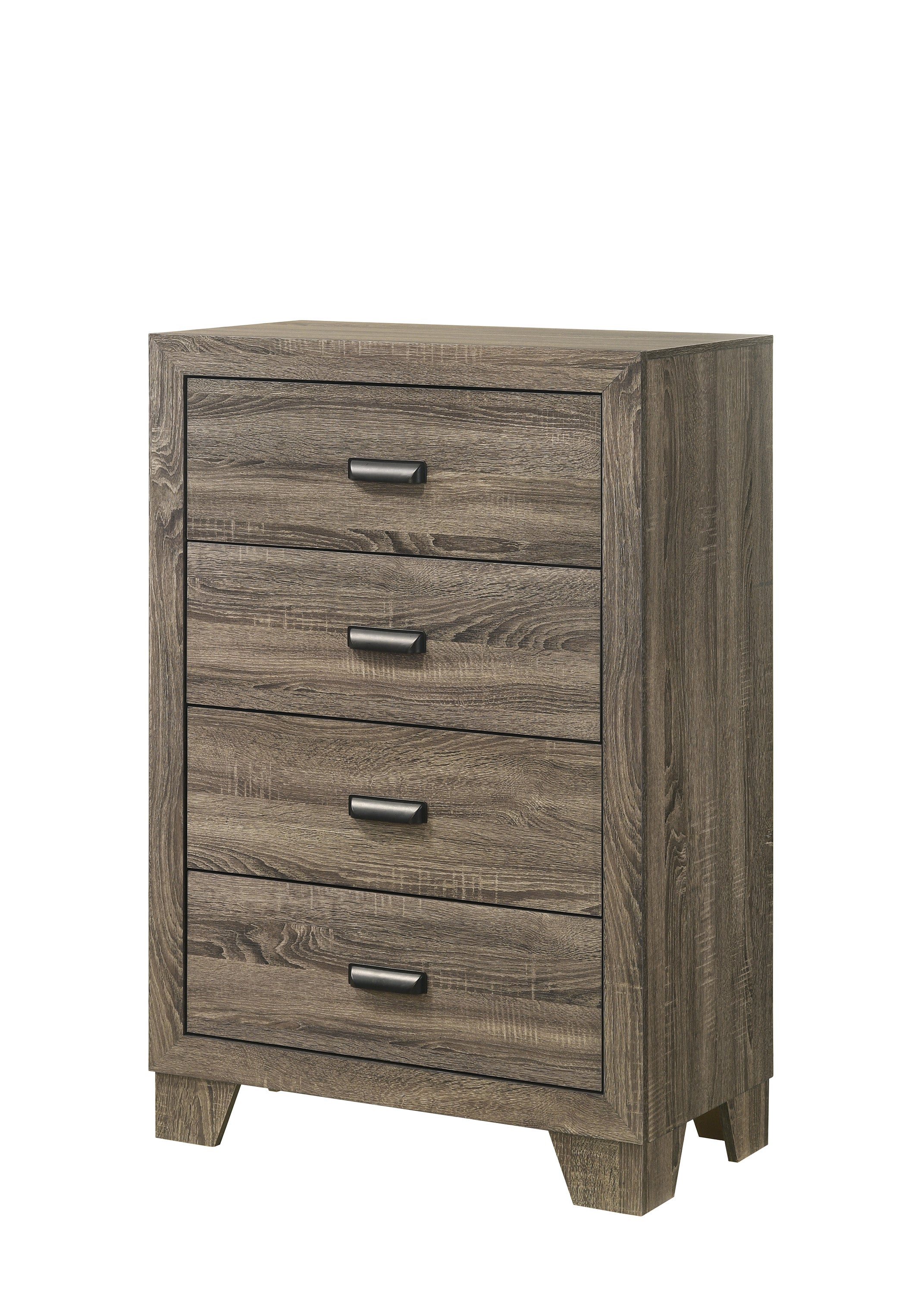 B9205 4 pc Millie natural gray wood grain finish panel look fabric padded queen bedroom set