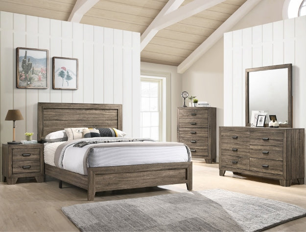 B9200 4 pc A & J Homes Studios hopkins natural gray panel look wood grain queen bedroom set