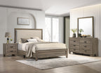 B9205 4 pc Millie natural gray wood grain finish panel look fabric padded queen bedroom set