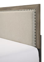 B9205 4 pc Millie natural gray wood grain finish panel look fabric padded queen bedroom set