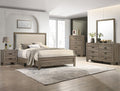 B9205 4 pc Millie natural gray wood grain finish panel look fabric padded queen bedroom set