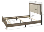 B9205 4 pc Millie natural gray wood grain finish panel look fabric padded queen bedroom set