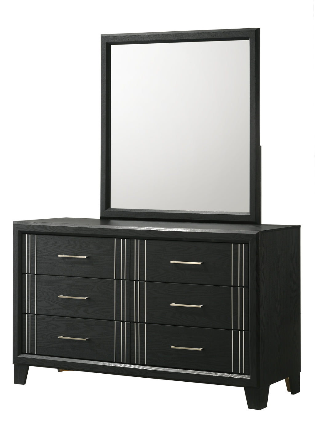 Charlie 4-Piece Charcoal Grey Wood & Silver Metal Accents Modern Queen Bedroom Set – B9235