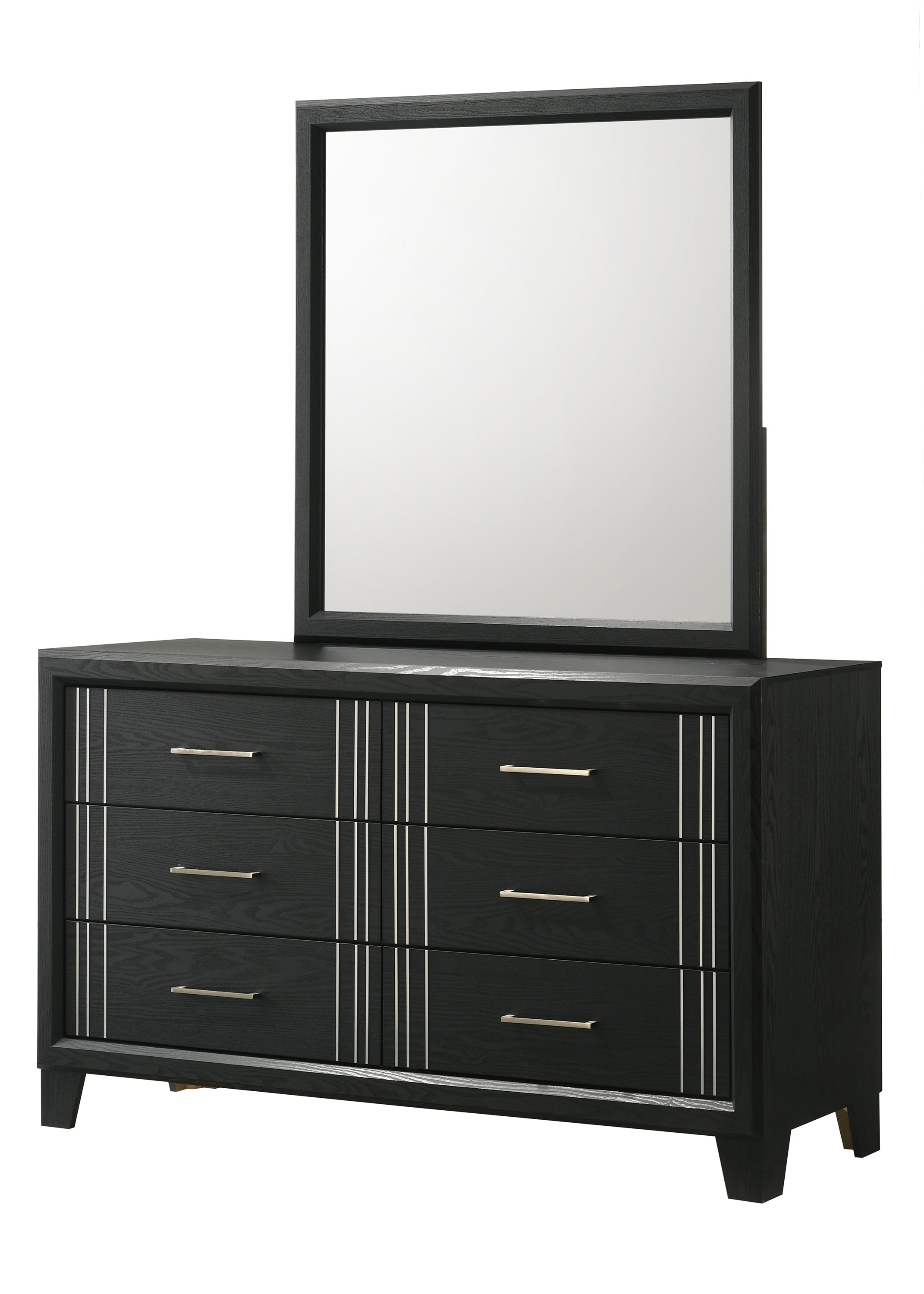 Charlie 4-Piece Charcoal Grey Wood & Silver Metal Accents Modern Queen Bedroom Set – B9235