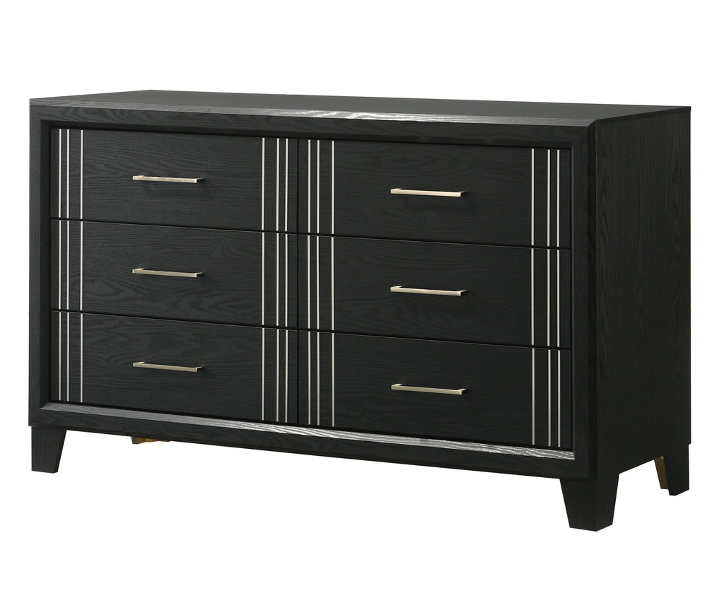 Charlie 4-Piece Charcoal Grey Wood & Silver Metal Accents Modern Queen Bedroom Set – B9235