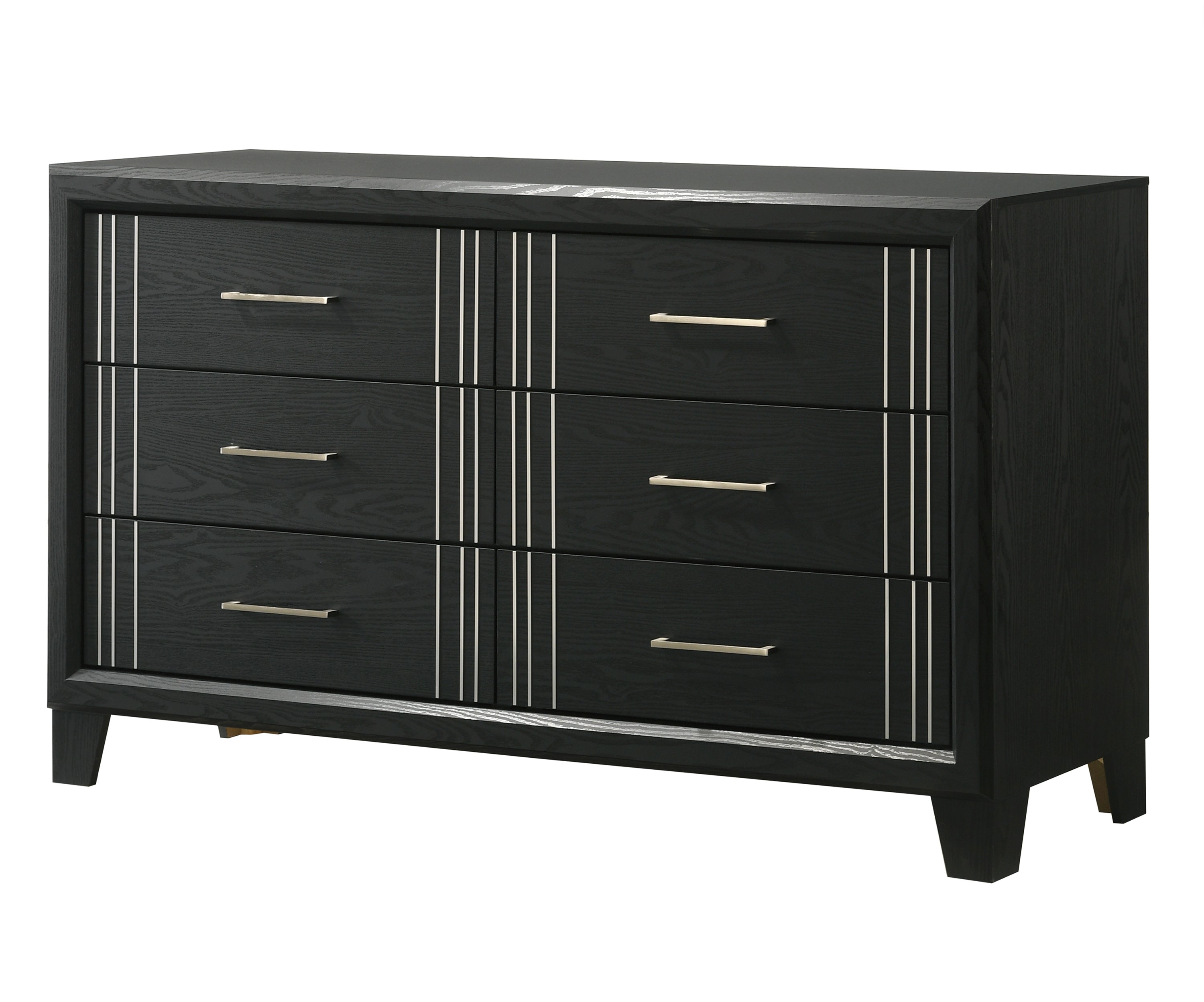 Charlie 4-Piece Charcoal Grey Wood & Silver Metal Accents Modern Queen Bedroom Set – B9235