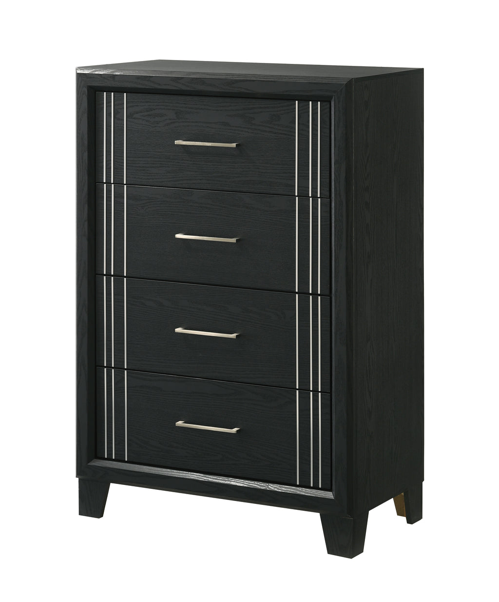 Charlie 4-Piece Charcoal Grey Wood & Silver Metal Accents Modern Queen Bedroom Set – B9235