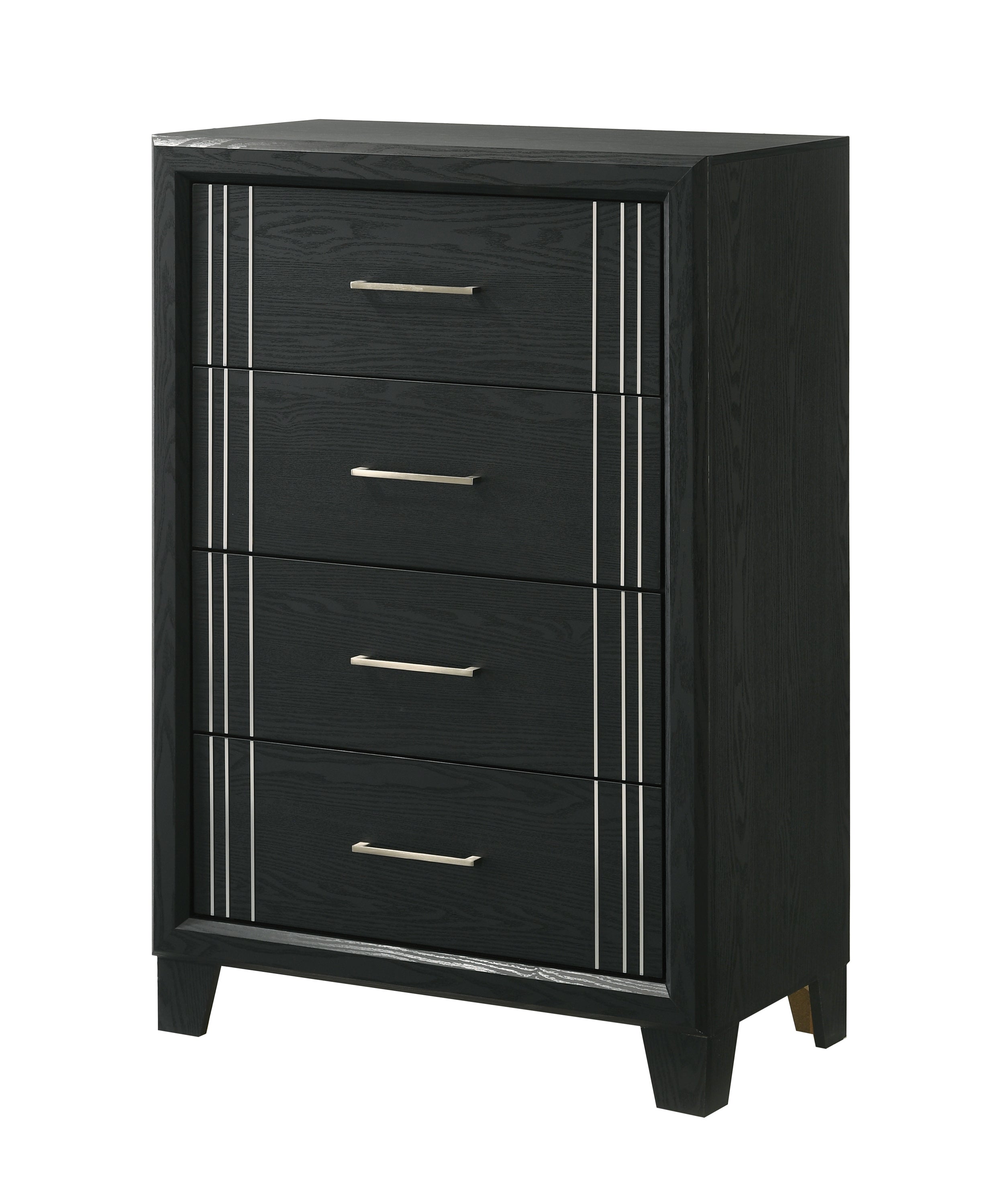 Charlie 4-Piece Charcoal Grey Wood & Silver Metal Accents Modern Queen Bedroom Set – B9235