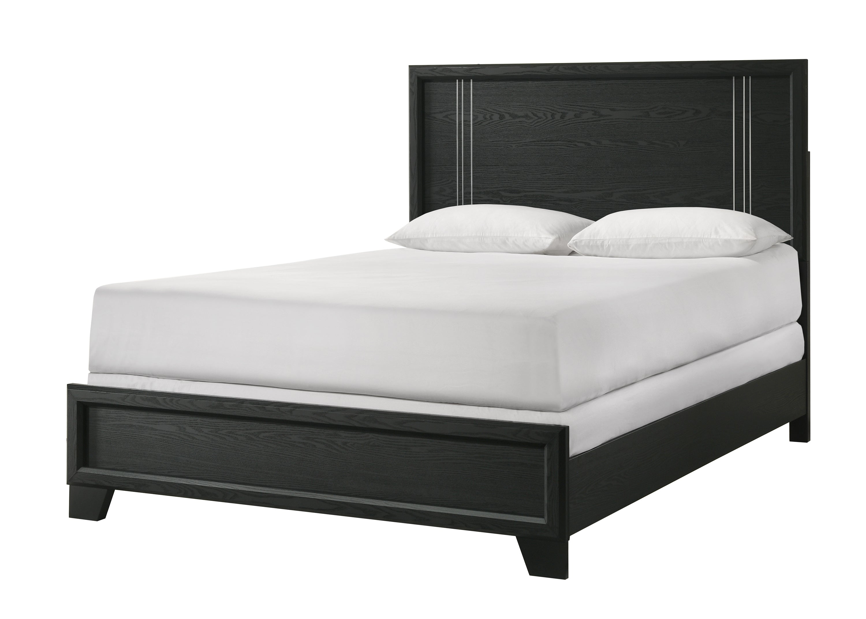 Charlie 4-Piece Charcoal Grey Wood & Silver Metal Accents Modern Queen Bedroom Set – B9235