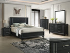 Charlie 4-Piece Charcoal Grey Wood & Silver Metal Accents Modern Queen Bedroom Set – B9235