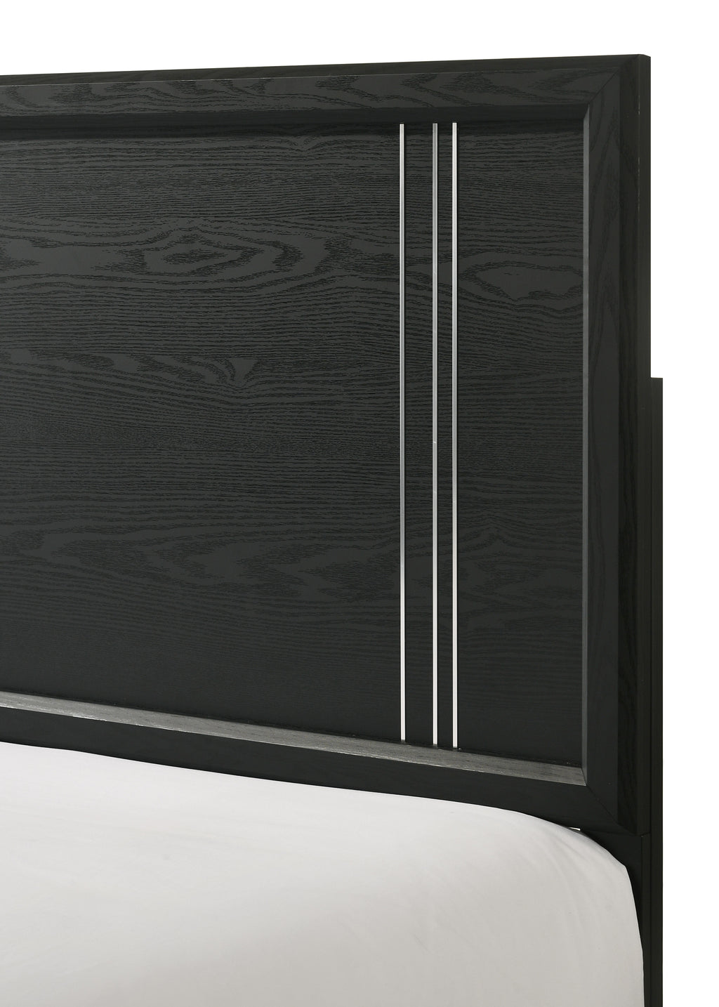 Charlie 4-Piece Charcoal Grey Wood & Silver Metal Accents Modern Queen Bedroom Set – B9235