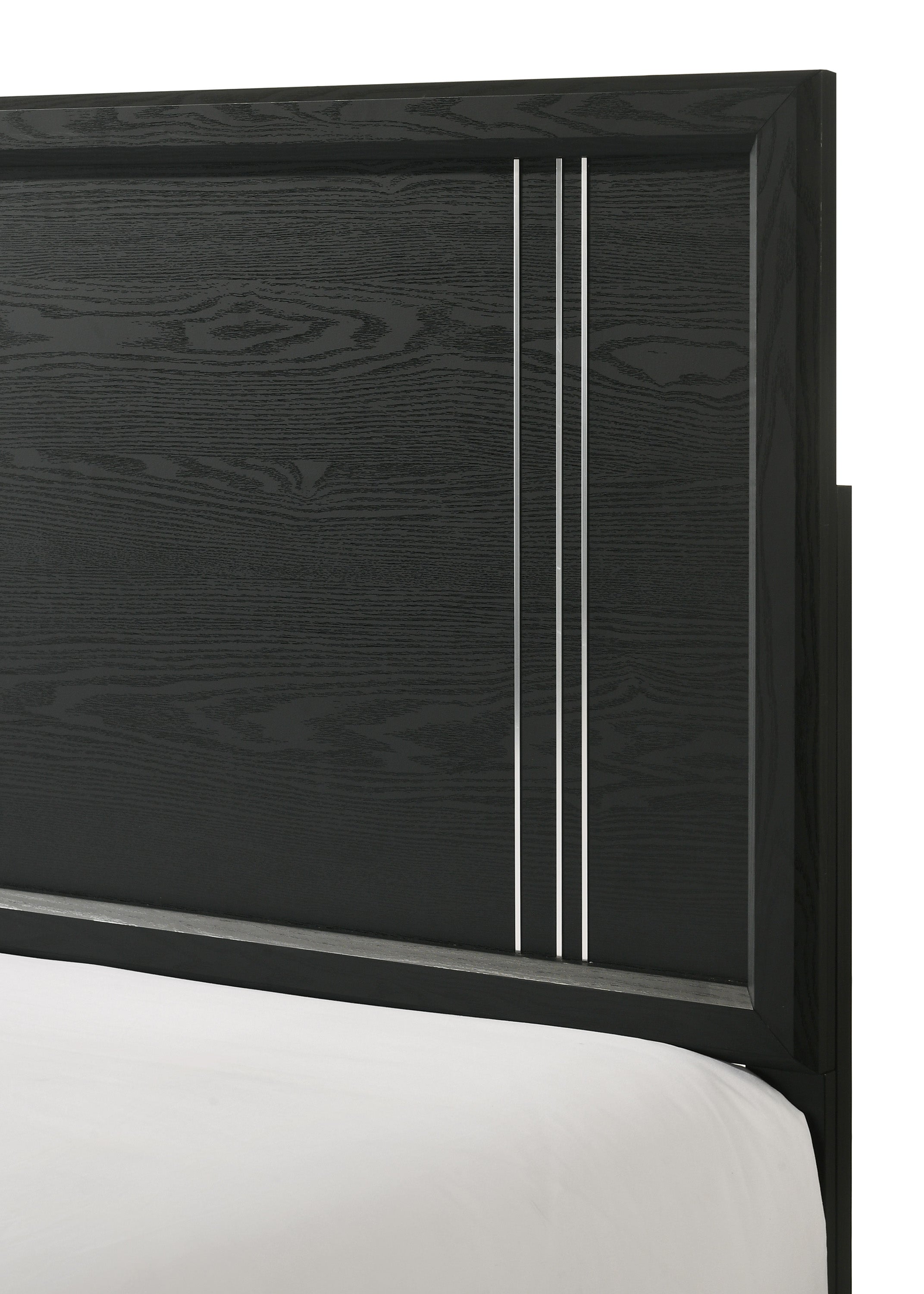 Charlie 4-Piece Charcoal Grey Wood & Silver Metal Accents Modern Queen Bedroom Set – B9235