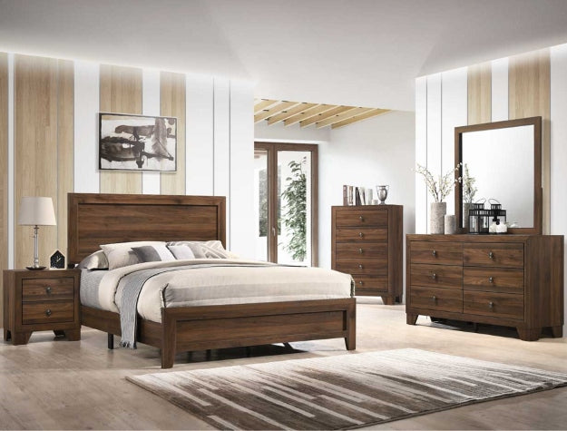 B9250 4 pc Millie brown cherry panel look wood grain finish queen bedroom set