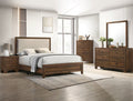 B9255 4 pc Millie brown cherry panel look wood grain finish fabric padded headboard queen bedroom set