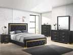 Crown mark B9290 4 pc Pepe black velvet and gold metal accents finish modern style queen bedroom set