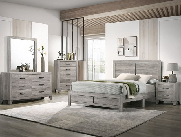 Crown mark B9320 4 pc A & J Homes Studios hopkins driftwood panel look wood grain queen bedroom set