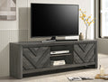 B9335-9 Valor grey finish wood chevron design door fronts 2 sliding doors 71" wide TV stand media center