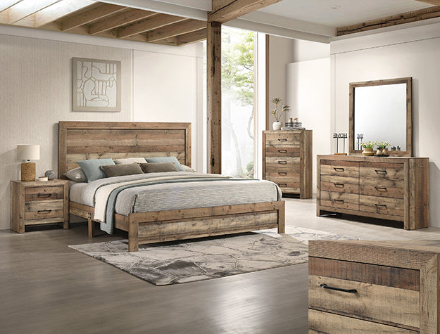 B9340 4 pc Elmer natural rustic reclaimed look finish wood panel wood grain queen bedroom set