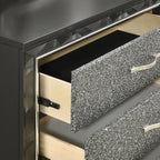 00-976K-4PC 4 pc Radiance black pearl finish wood tufted queen bed set LED lighting and shimmering accents