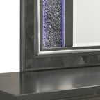 00-976K-4PC 4 pc Radiance black pearl finish wood tufted queen bed set LED lighting and shimmering accents