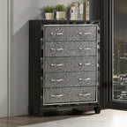 00-976K-4PC 4 pc Radiance black pearl finish wood tufted queen bed set LED lighting and shimmering accents