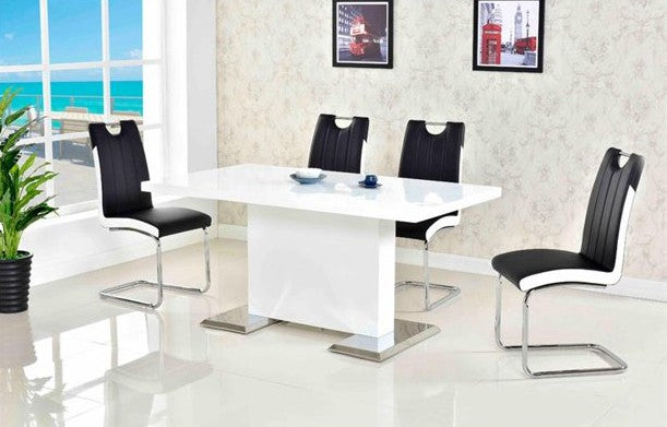 BA219-5pc-bk 5 pc Orren ellis Everett glossy white finish wood modern dining table set black chairs