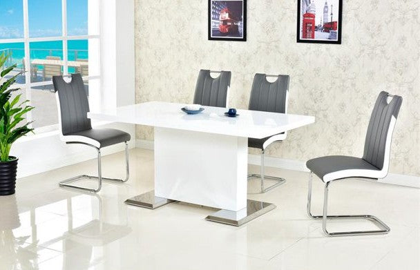 BA219-5pc-gy 5 pc Orren ellis Everett glossy white finish wood modern dining table set grey chairs