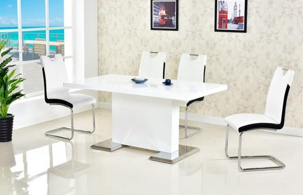 BA219-5pc-wh 5 pc Orren ellis Everett glossy white finish wood modern dining table set white chairs