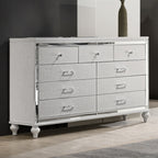 00-9698W-4PC 4 pc Valentino white finish wood tufted faux leather headboard LED accents queen bed set