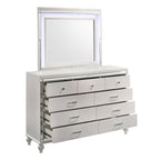 00-9698W-4PC 4 pc Valentino white finish wood tufted faux leather headboard LED accents queen bed set