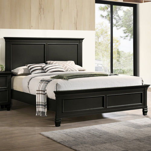 00-044B-4PC 4 pc Tamarack black finish wood paneled headboard accents queen bed set