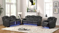 Benz Grey Faux Leather 2-Piece Power Motion Sofa and Love Seat with Wireless Charging, LED & Bluetooth – Matrix
