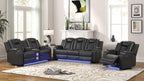 Benz Grey Faux Leather 2-Piece Power Motion Sofa and Love Seat with Wireless Charging, LED & Bluetooth – Matrix