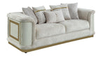 2 pc Bona beige fabric upholstered rounded arm gold trim accents ribbed accents sofa and love seat set