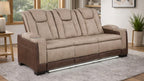 2 pc Bruno two tone brown faux leather power motion sofa and love seat with USB charging, LEDS , cup holders bluetooth speakers