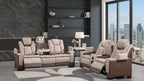 2 pc Bruno two tone brown faux leather power motion sofa and love seat with USB charging, LEDS , cup holders bluetooth speakers