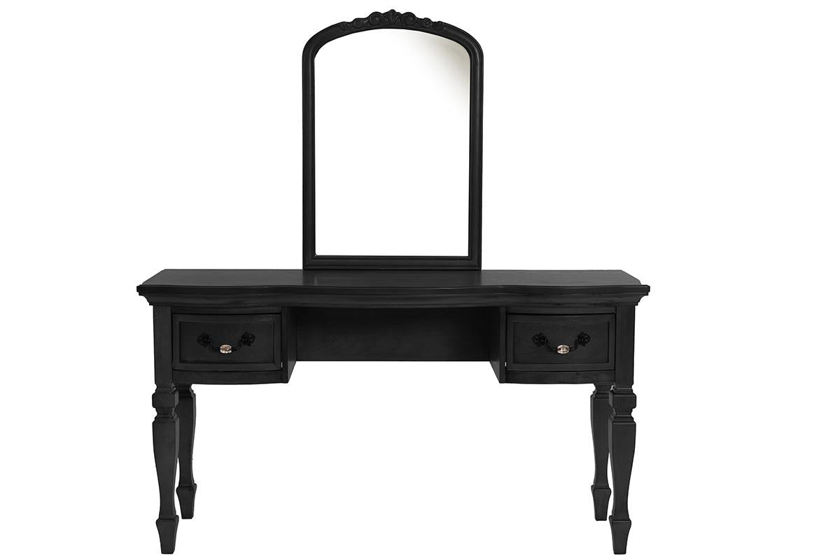 Poundex F4009 3 pc black finish wood make up bedroom vanity set curved legs stool and mirror
