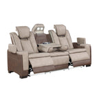 2 pc Bruno two tone brown faux leather power motion sofa and love seat with USB charging, LEDS , cup holders bluetooth speakers