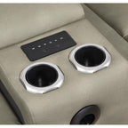 2 pc Bruno two tone grey faux leather power motion sofa and love seat with USB charging, LEDS , cup holders bluetooth speakers