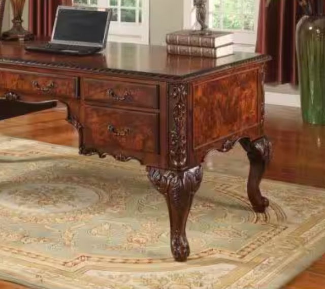 Best Master CD120 Carnegie ornate vintage look walnut finish wood renaissance style executive desk