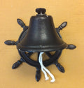 Cast iron antique black boat wheel wall hanger w/bell