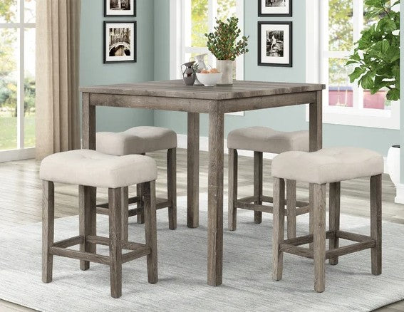 Best master CD038-5PC-OAK 5 pc Gracie oaks erlich antique oak finish wood counter height dining table set