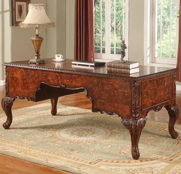 Best Master CD120 Carnegie ornate vintage look walnut finish wood renaissance style executive desk