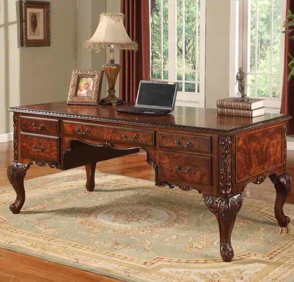 Best Master CD120 Carnegie ornate vintage look walnut finish wood renaissance style executive desk