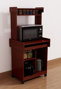 CD190-MHG  Mahogany finish wood Microwave kitchen cart cabinet with casters with pull out shelf and upper shelf