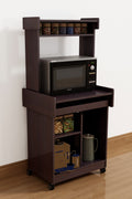 CD190-RC  Red cocoa finish wood Microwave kitchen cart cabinet with casters with pull out shelf and upper shelf